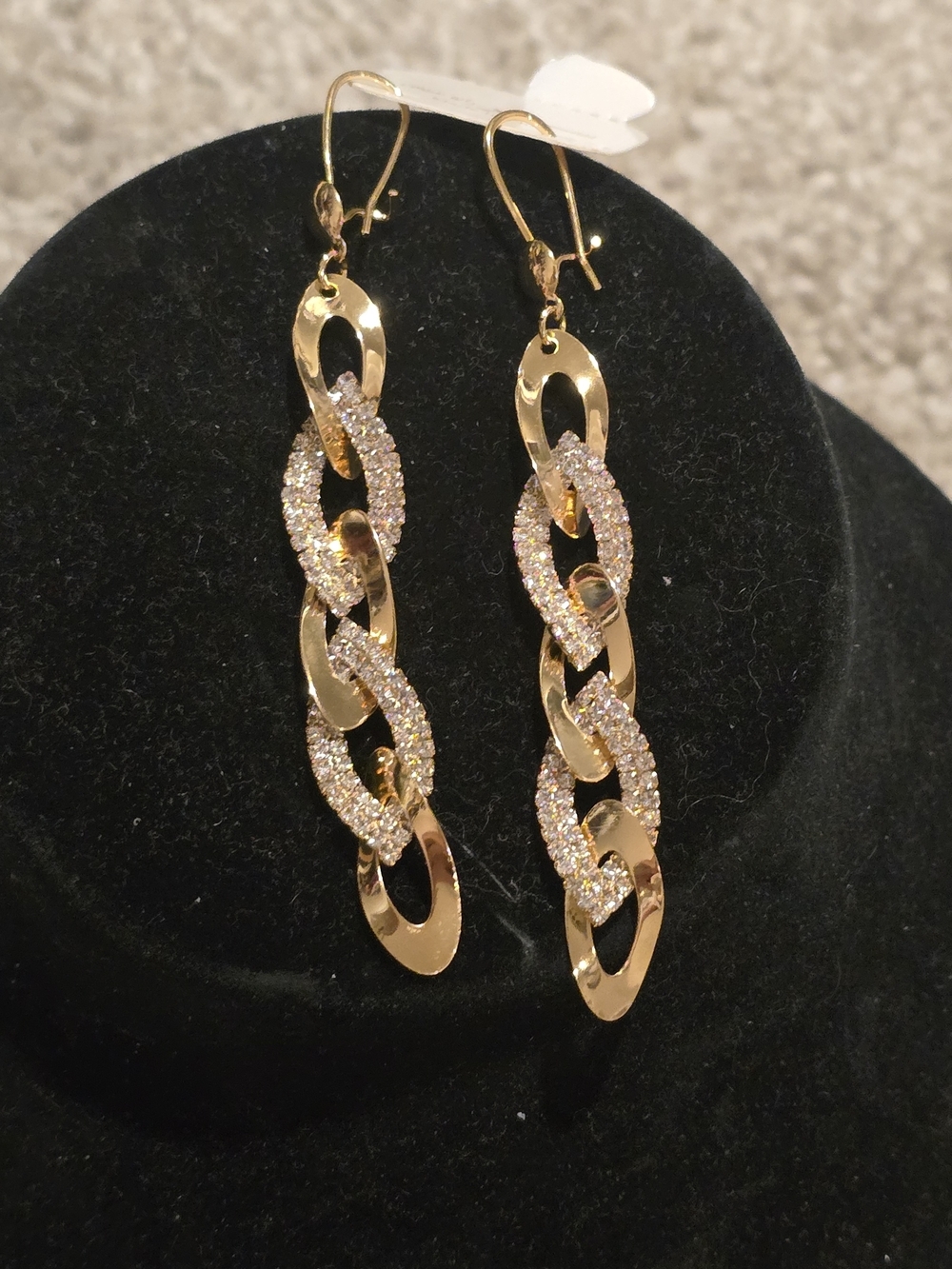 22kgp Dubai Jewelry Gold Linked Crystal Drop Earrings - Women Jewelry